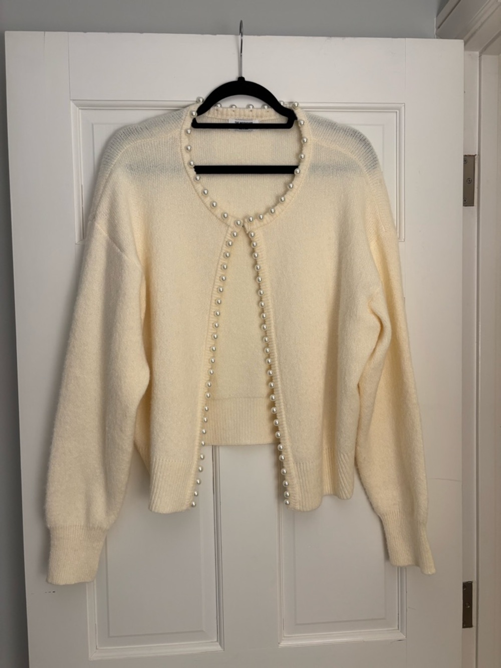 Workshop Republic Clothing Pearl-Trim Cream Cardigan